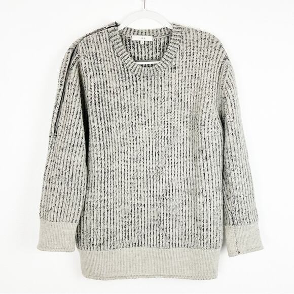 IRO Paris Manouka Women's Gray Sweater Zipper Chunky Knit Ribbed Wool Small - Picture 4 of 9